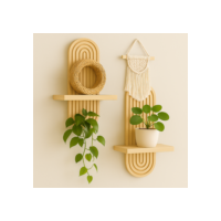Prateleira Decorativa Suspensa de Parede em Madeira Pinus  com Design Moderno para Plantas e Objetos