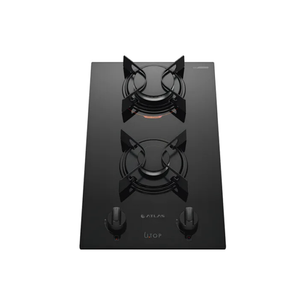 Cooktop 2 Bocas A Gás Preto Com Mesa De Vidro Atlas U Top