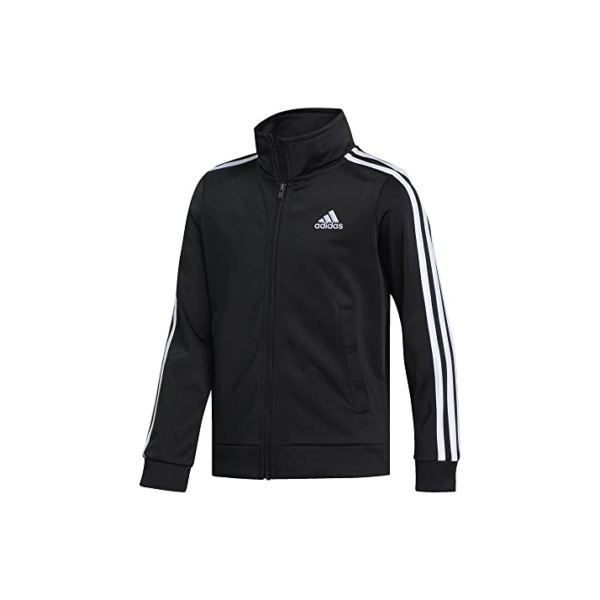 adidas Jaqueta de tricô icônica com zíper frontal para meninos, Preto, P