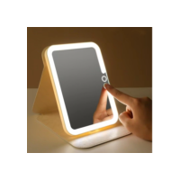 Espelho Decorativo Led Maquiagem Estética Recarregável Quadrado Capa De Couro Portátil Dobrável