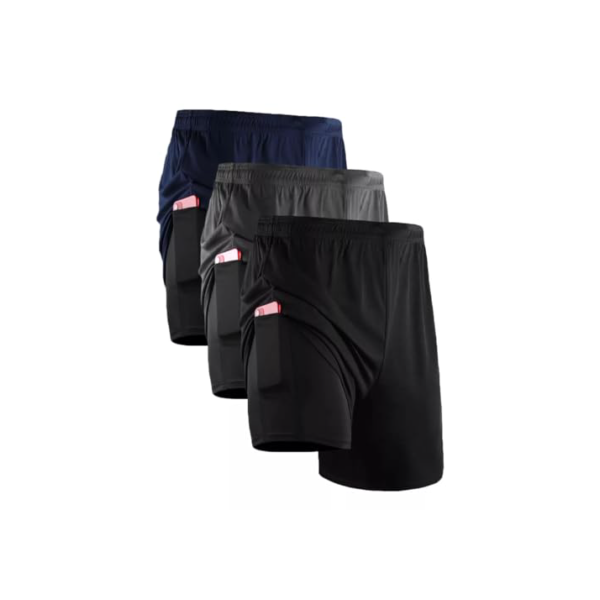 Kit 3 Shorts Masculino 2 em 1 Fitness Bermuda Treino (XG, Preto/Cinza/Azul)