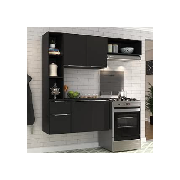 Cozinha Compacta com Armário e Balcão Mp2001 Sofia Multimóveis Preta