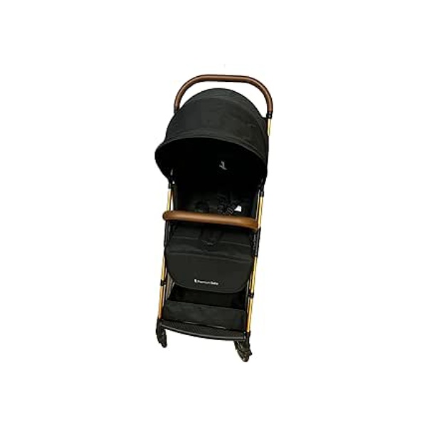 Carrinho Premium Baby Zurich Preto Gold Couro Marrom