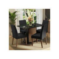 Conjunto Sala de Jantar Mesa Tampo de Vidro 4 Cadeiras Rustic/Preto/Oxford Zion Madesa