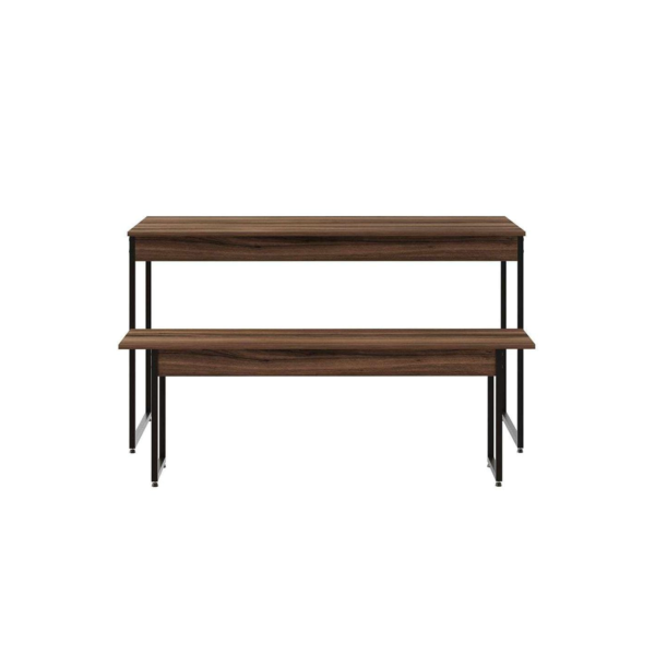 conjunto de mesa de jantar com banco studio nogal e preto