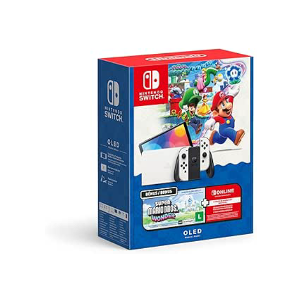 Nintendo Switch Oled + Super Mario Bros. Wonder + 12 Meses Assinatura Nintendo Switch Online
