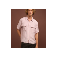 Camisa em Tricoline com Textura e Bolso Cargo Rosa