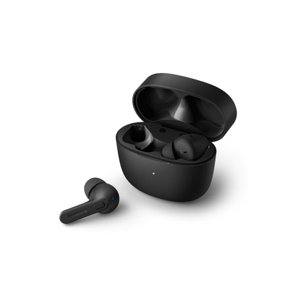 PHILIPS TAT2206BK/00 - Fone de ouvido sem fio TWS bluetooth com microfone, formato em haste, IPX4 e energia para 18 horas totais, Preto