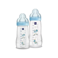 MAM Baby Kit 2 Mamadeiras Easy Active Set, 270ml e 330ml Com Formato Ergonômico e Fácil de Segurar para Crianças 2+ Meses com Bico de Silicone Skinsoft, Azul