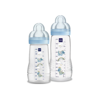 MAM Baby Kit 2 Mamadeiras Easy Active Set, 270ml e 330ml Com Formato Ergonômico e Fácil de Segurar para Crianças 2+ Meses com Bico de Silicone Skinsoft, Azul