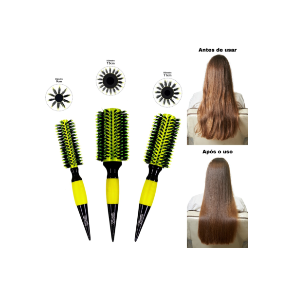 Kit 3 pc Escovas Profissionais De Cabelo Cerdas