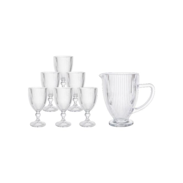 Conjunto de Jarra 1L e Copos 350ml de Vidro Haus Concept Canelado 7 Peças