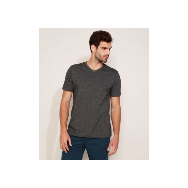 camiseta masculina básica manga curta gola v cinza mescla escuro