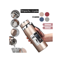 Garrafa 800ml ou 1000m Inox Térmica Com Infusor Prata e 4 Cores Escolha 24h Dupla