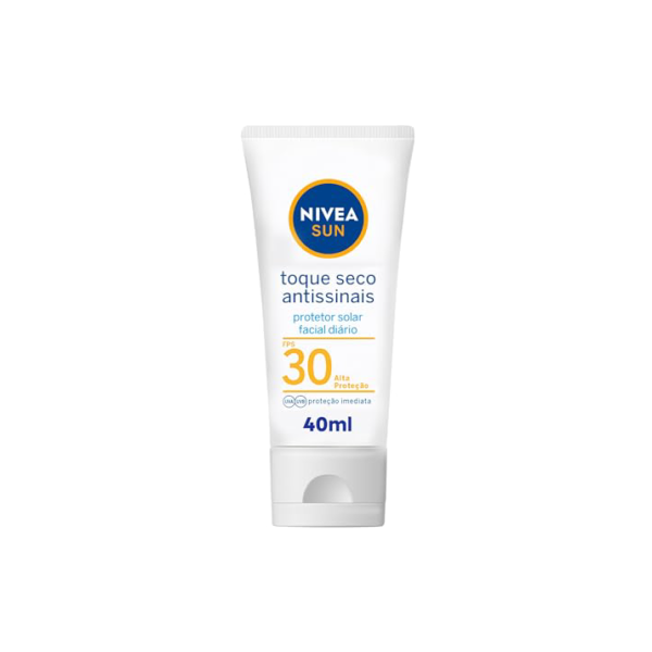 NIVEA SUN Protetor Solar Facial Toque Seco Antissinais FPS 30 40ml - Diário FPS 30, proteção UVA/UVB, previne o envelhecimento da pele, textura não oleosa, controla o brilho