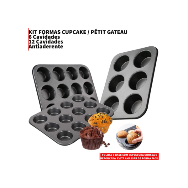 Forma Cupcake 12 Cavidades Antiaderente Teflon Pão de Queijo Empadas Muffins Assadeira 6 Cavidades