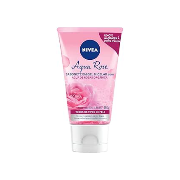 NIVEA Sabonete Facial em Gel Aqua Rose 150ml - Remove impurezas e maquiagem à prova d'água sem deixar resíduos, promove maciez na face e prepara a pele para receber maquiagens