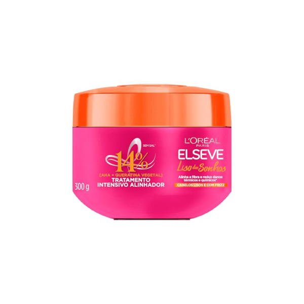 L'Oréal Paris Elseve Liso dos Sonhos Creme de Tratamento com Queratina Vegetal e AHA, Alinhamento Capilar, Controle de Frizz e Reparação de Danos Químicos e Térmicos, 300g