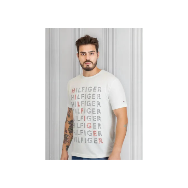 Camiseta Tommy Hilfiger Masculina Logo Repeat Tee Branca