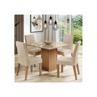 Sala De Jantar Estofada Madesa Evelin Mesa Tampo Vidro Com 4 Cadeiras Cor Rustic/Crema/Imperial MDJA0401037GSIM