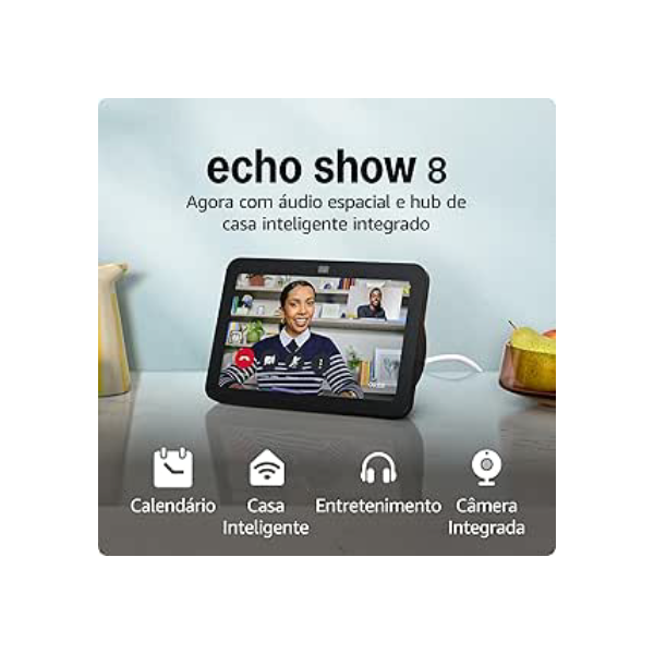 Echo Show 8 (3ª geração) | Smart display com áudio espacial, hub de casa inteligente e Alexa | Cor Preta