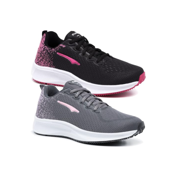 Kit 2 Pares Tenis de Academima Caminhada Leve e Confortavel Feminino (Preto e Grafite, BR, Adulto, Numérico, 38)