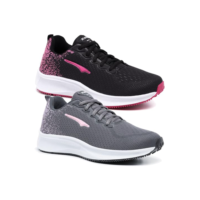 Kit 2 Pares Tenis de Academima Caminhada Leve e Confortavel Feminino (Preto e Grafite, BR, Adulto, Numérico, 38)