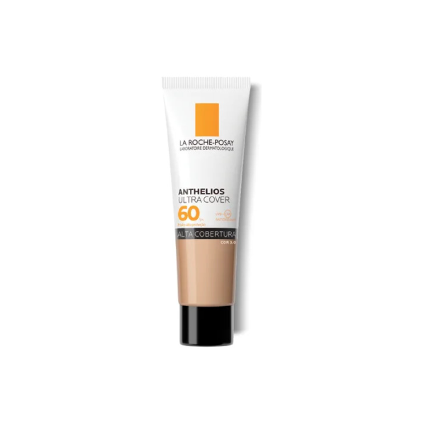 Protetor Solar Facial Com Cor FPS60, Base e Proteção 12h Duração, Alta Cobertura, Textura Leve, Acabamento Natural para Peles Normais e Mistas, Anthelios Ultra Cover, La Roche Posay, Cor 3.0, 30g