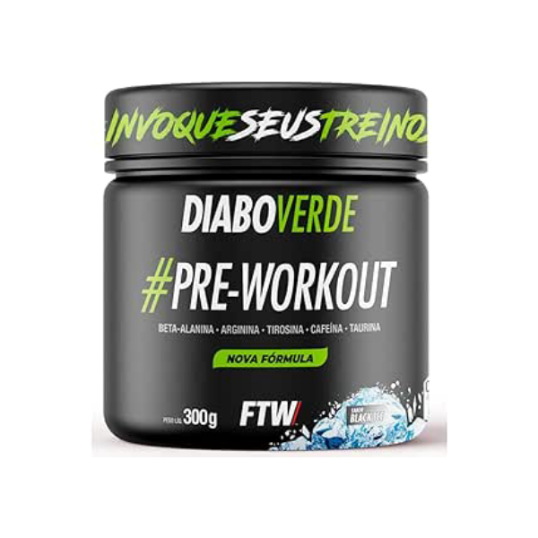 FTW Pré-Treino Diabo Verde em Pó com Cafeína, Aminoácidos Beta‑Alanina e Arginina para Treinos e Atividades Físicas - Pote 300 g (Sabor: Black Ice)