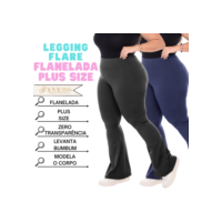 Legging Flare Plus Size Flanelada Calça Leg Boca De Sino Bailarina Grossa Zero Transparência Cós Alto