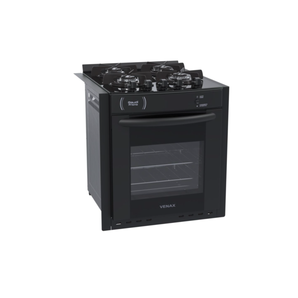 Fogão 4 Bocas de Embutir Venax Gaudi Prisma Vitreo Bl Gas Glp Preto