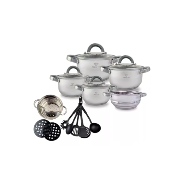 Conjunto De Panelas Aço Cirúrgico 19 Peças com Fundo Triplo Resistente Jogo de Panelas