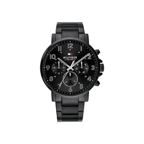 Tommy Hilfiger Relógio elegante masculino de aço inoxidável de quartzo e pulseira, cor: preto (modelo: 1710383), Preto, Clássico, vestido