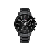 Tommy Hilfiger Relógio elegante masculino de aço inoxidável de quartzo e pulseira, cor: preto (modelo: 1710383), Preto, Clássico, vestido