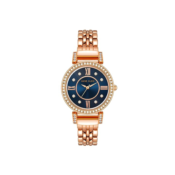 Anne Klein Relógio feminino premium com detalhes em cristal, AK/2928, Ouro rosa/azul,