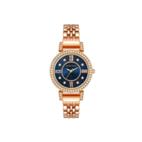 Anne Klein Relógio feminino premium com detalhes em cristal, AK/2928, Ouro rosa/azul,