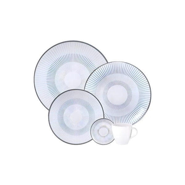 Aparelho De Jantar Tramontina Griz Porcelana Decorada 20 Peças