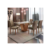 Conjunto Sala de Jantar Mesa Tampo de Vidro 6 Cadeiras Espanha Espresso Móveis Chocolate