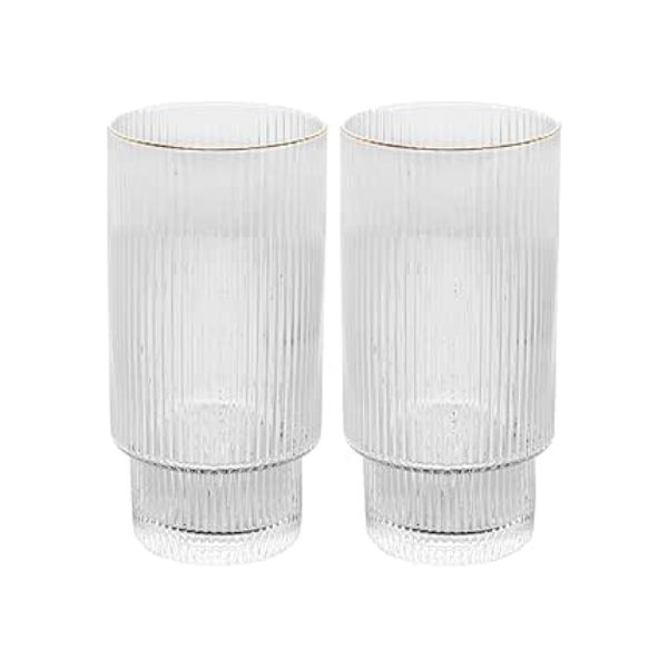Wolff COPOS ALTOS DE CRISTAL COM BORDA DOURADA LINES 400ML TRANSPARENTE 2 PEÇAS