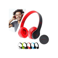 Fone de Ouvido Bluetooth Headphone P47 Sem Fio Wireless Micro Sd 5.0 Dobrável Com Microfone Regulável Para Corrida Academia Escritório Caminhada Reunião Linha Premium (vermelho)
