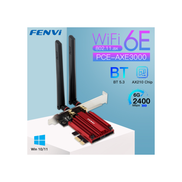 Fenvi-Placa Wi-Fi de Rede Sem Fio, 6E, AX210, 5374Mbps, Adaptador PCIE, Tri Band, 2.4G, 5G, 6Ghz, Compatível com Bluetooth 5.3, Win 10, 11