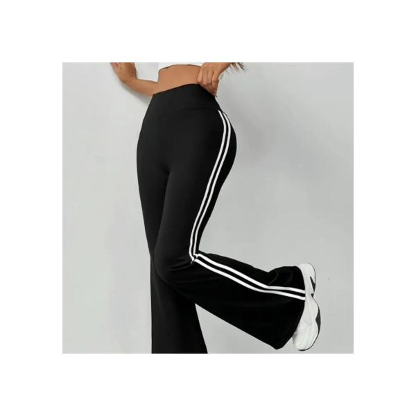 Calça Cintura Alta Bailarina com Listras Laterais Estilo Flare Moda Tendência