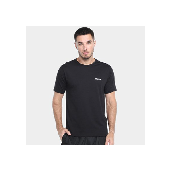 Camiseta Mizuno Basic Logo Masculina - Preto+Branco
