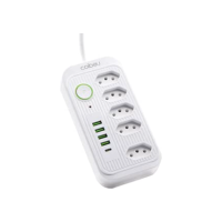 Extensão Tomada, Régua Tomada, Régua de Energia, 5 Tomadas, 4 Interfaces USB, 1 Porta USB Tipo-C, Cabo de Alimentação de 1,9 metros, Suporte a Tensão de 110-220V, Potência de 2500W (Branco)