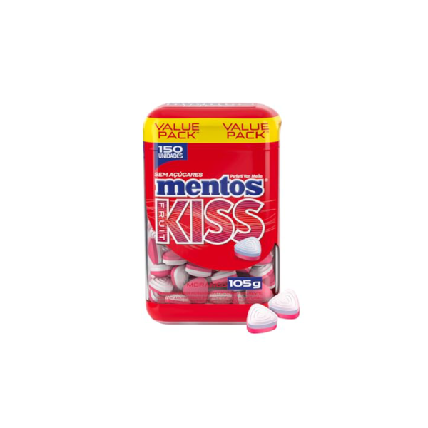 Pastilhas, Mentos, Kiss, Sem Açúcar, Sabor de Morango - 105g | 150 Unidades