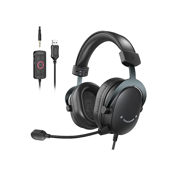FIFNE Fone de ouvido para jogos de PC, fone de ouvido USB com som surround 7.1, microfone removível, caixa de controle, conector de 3,5 mm,com fio sobre a orelha para PS5/Xbox/Switch-H9 preto