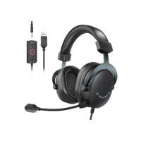 FIFNE Fone de ouvido para jogos de PC, fone de ouvido USB com som surround 7.1, microfone removível, caixa de controle, conector de 3,5 mm,com fio sobre a orelha para PS5/Xbox/Switch-H9 preto