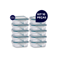 Kit 10 Potes Vidro Herméticos 640ml Retangular Com Divisória Premium