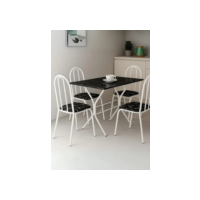 Jogo Mesa Retangular Aço Com 4 Cadeiras Estofada Sala Jantar Preto Branco