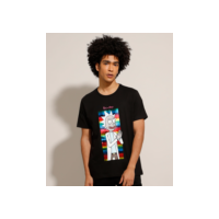 Camiseta de Algodão Rick and Morty Metalizada Manga Curta Gola Careca Preta